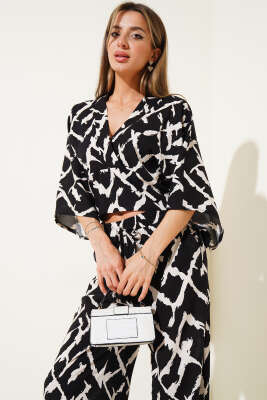 Sırt İp Detaylı Crop İkili Takım Siyah - Thumbnail