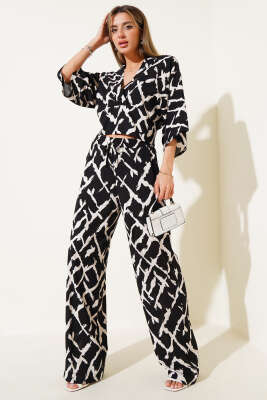 Pazarium - Sırt İp Detaylı Crop İkili Takım Siyah