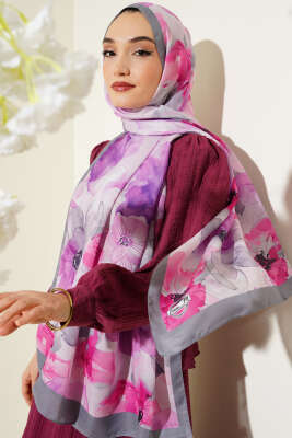 Pazarium - Menekşe Desen Şal Gri