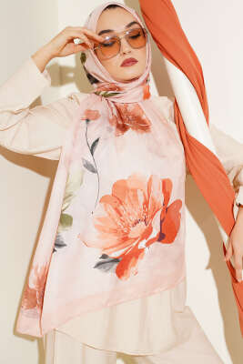 Pazarium - Retro Çiçek Desenli Şal Yavru Ağzı