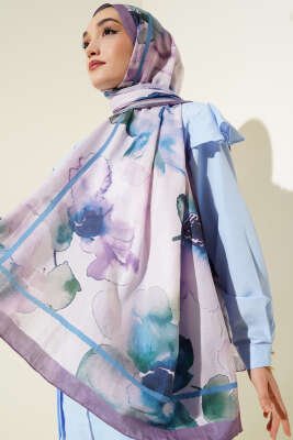Pazarium - Çiçek Desenli Bambu Şal Lila