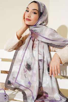 Pazarium - Çiçek Desenli Bambu Şal Kahve