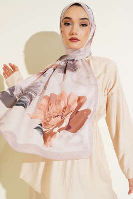 Pazarium - Retro Çiçek Desenli Şal Sütlü Kahve