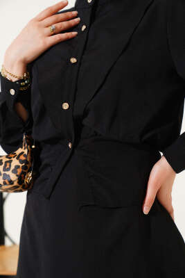 V Alerli Ceketli Jile Takım Siyah - Thumbnail