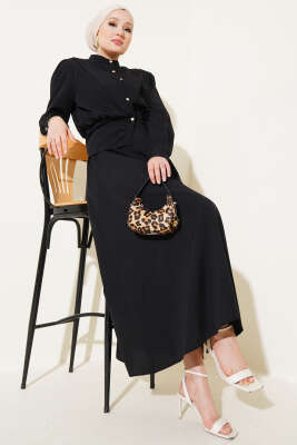 Pazarium - V Alerli Ceketli Jile Takım Siyah