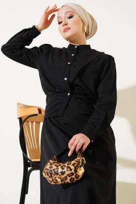 V Alerli Ceketli Jile Takım Siyah - Thumbnail