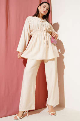 Bel Lastikli Tünelli İkili Takım Bej - Thumbnail