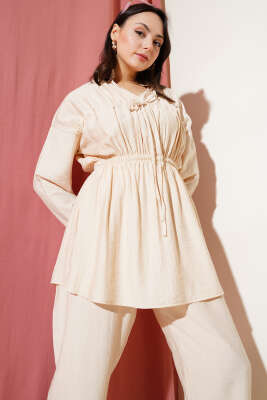 Bel Lastikli Tünelli İkili Takım Bej - Thumbnail