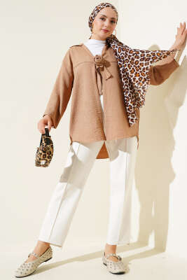 Önden Bağlamalı Kimono Camel - Thumbnail