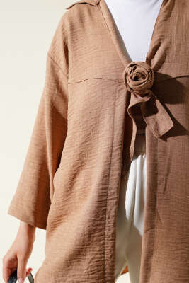 Önden Bağlamalı Kimono Camel - Thumbnail