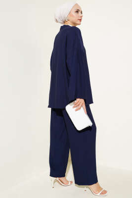 Önü Çift Bağcıklı Kimono İkili Takım Lacivert - Thumbnail