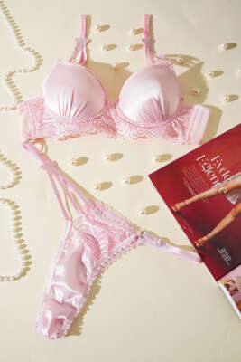 Yıldız Taşlı Sütyen Takım Pembe - Thumbnail