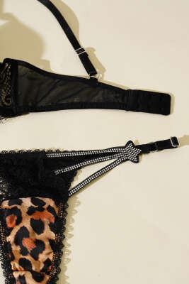 Yıldız Taşlı Sütyen Takım Leopar - Thumbnail