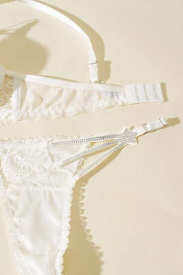 Yıldız Taşlı Sütyen Takım Ekru - Thumbnail