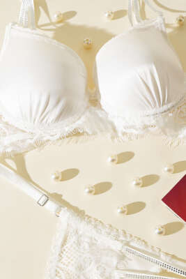 Yıldız Taşlı Sütyen Takım Ekru - Thumbnail