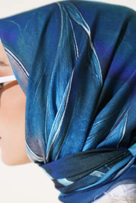 Tuval Desen Eşarp Mavi - Thumbnail