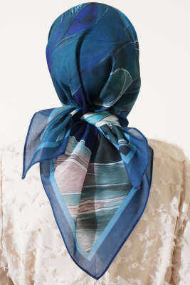 Tuval Desen Eşarp Mavi - Thumbnail