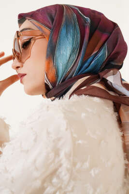 Tuval Desen Eşarp Kahve - Thumbnail