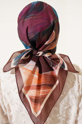 Tuval Desen Eşarp Kahve - Thumbnail