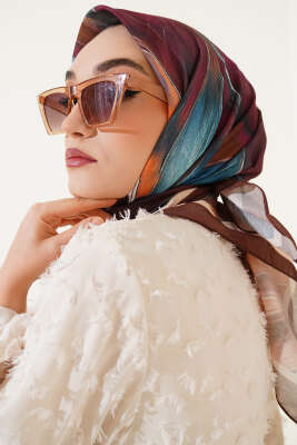 Tuval Desen Eşarp Kahve - Thumbnail