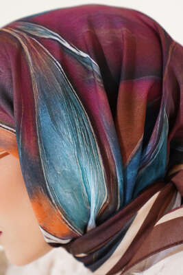 Tuval Desen Eşarp Kahve - Thumbnail