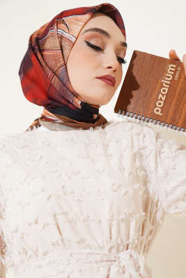 Tuval Desen Eşarp Hardal - Thumbnail