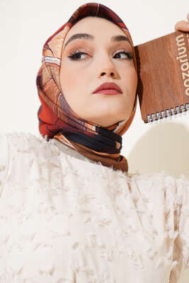 Tuval Desen Eşarp Hardal - Thumbnail