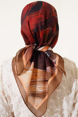 Tuval Desen Eşarp Hardal - Thumbnail