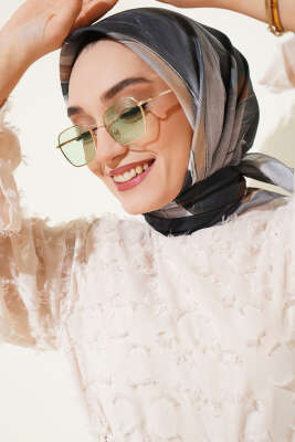 Tuval Desen Eşarp Gri - Thumbnail