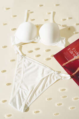 Double Push Up Fitilli Sütyen Takım Ekru - Thumbnail