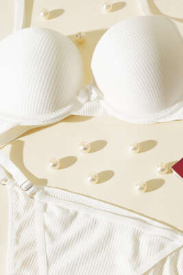 Double Push Up Fitilli Sütyen Takım Ekru - Thumbnail