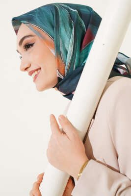 Tuval Desen Eşarp Zümrüt - Thumbnail