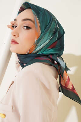 Tuval Desen Eşarp Zümrüt - Thumbnail