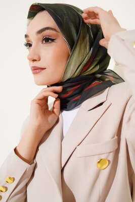 Tuval Desen Eşarp Yeşil - Thumbnail