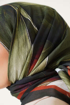 Tuval Desen Eşarp Yeşil - Thumbnail