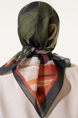 Tuval Desen Eşarp Yeşil - Thumbnail