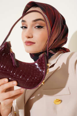 Tuval Desen Eşarp Taba - Thumbnail