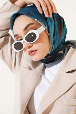 Tuval Desen Eşarp Duman Gri - Thumbnail