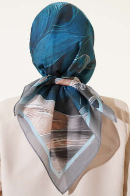 Tuval Desen Eşarp Duman Gri - Thumbnail