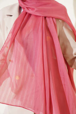 Kendinden Şeritli Jakar Şal Pembe - Thumbnail