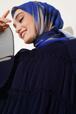 Tuval Desen Eşarp Saks - Thumbnail