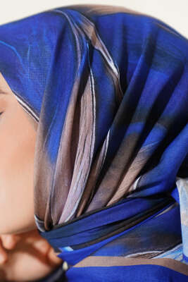 Tuval Desen Eşarp Saks - Thumbnail