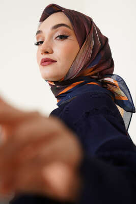 Tuval Desen Eşarp Koyu Lacivert - Thumbnail