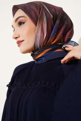 Tuval Desen Eşarp Koyu Lacivert - Thumbnail