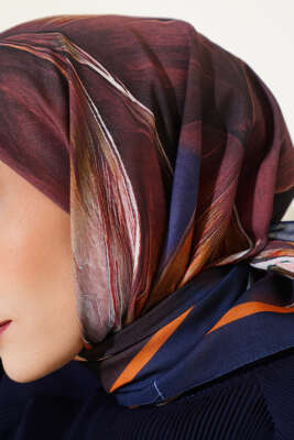 Tuval Desen Eşarp Koyu Lacivert - Thumbnail