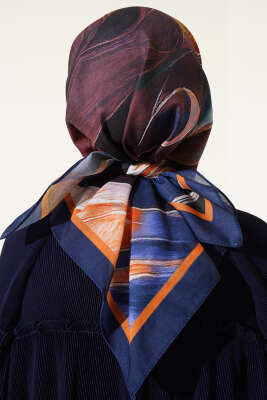 Tuval Desen Eşarp Koyu Lacivert - Thumbnail