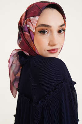 Tuval Desen Eşarp Vişne - Thumbnail