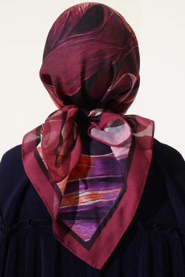 Tuval Desen Eşarp Vişne - Thumbnail