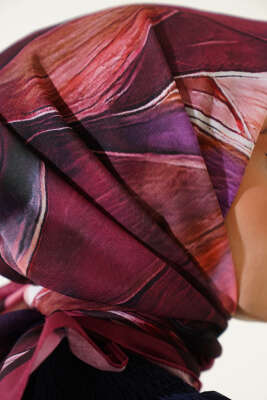 Tuval Desen Eşarp Vişne - Thumbnail