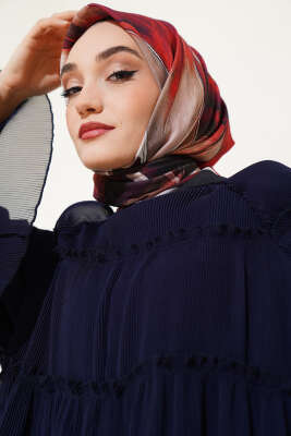 Tuval Desen Eşarp Siyah Bej - Thumbnail